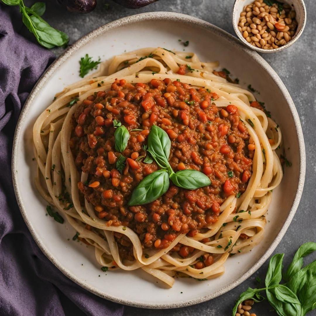Köstliche vegane Auberginen-Linsen-Bolognese: Eine herzliche Einladung zum&nbsp;Genießen